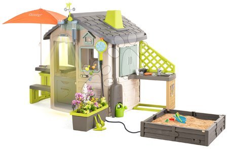 Case set - Casetta ecologica con sabbiera multifunzionale nei colori naturali del marrone Neo Jura Lodge Playhouse Green Smoby