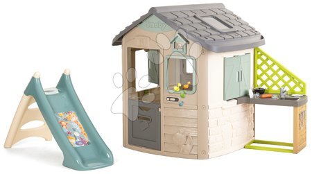 Case set - Casetta ecologica con scivolo d'acqua nei colori naturali del marrone Neo Jura Lodge Playhouse Green Smoby