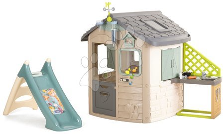  - Maisonnette écologique pour les météorologues avec toboggan dans des tons naturels marron Neo Jura Lodge Playhouse Green Smob