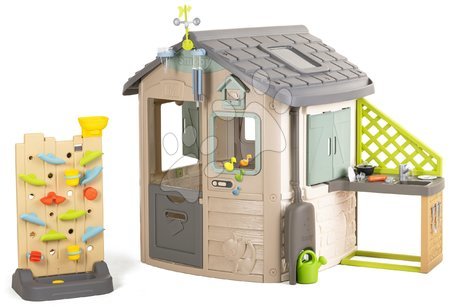 Spielhäuser Sets | Seite 8 - Das ökologische Spielhaus mit kreativer Spielwand in natürlichen braunen Farben Neo Jura Lodge Playhouse Green Smoby