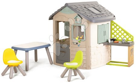 Case in set - Casetta ecologica con zona relax da giardino nei colori naturali del marrone Neo Jura Lodge Playhouse Green Smoby