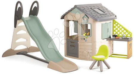 Case set - Casetta ecologica con scivolo grande nei colori naturali del marrone Neo Jura Lodge Playhouse Green Smoby