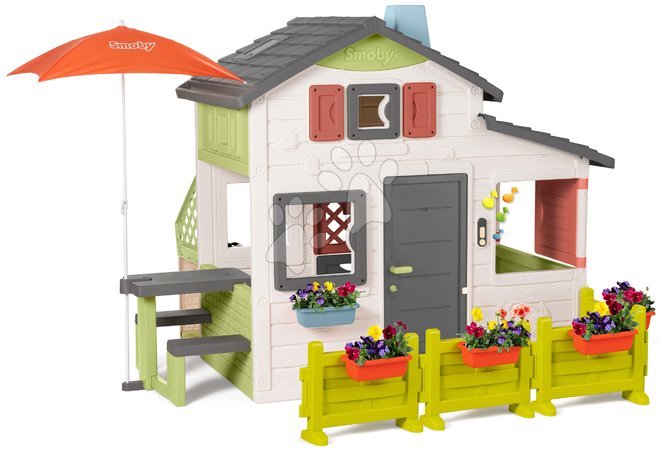 Spielhäuser Sets | Seite 4 - Spielhaus mit Zaun und Sonnenschirm Friends House Life Smoby