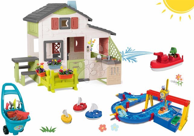 Cabanes avec toboggan aquatique - Maison avec cuisine et jardin Friends House Life Smoby - 1