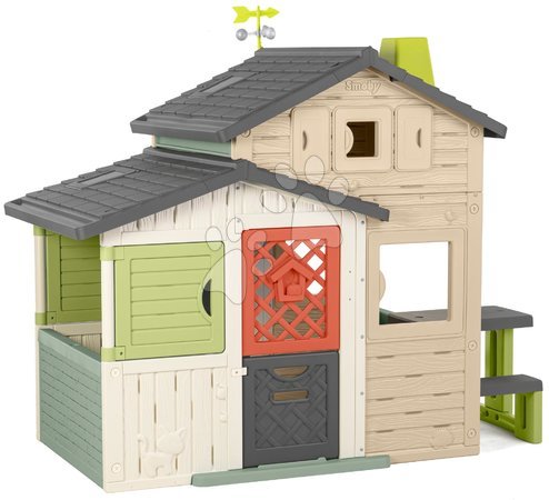 3 - 6 years - Friends House with picnic table in natural colors Friends House Evo Playhouse Life Smoby_1