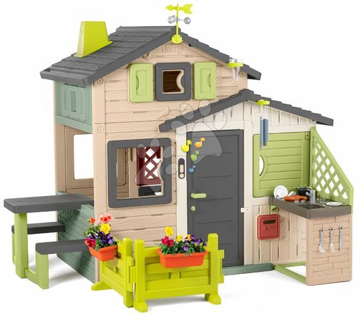 Spielhäuser Sets | Seite 3 - Freundeshaus mit idealer Ausstattung in Naturfarben Friends House Evo Playhouse Life Smoby