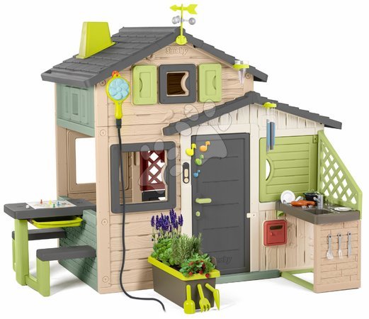 Spielhäuser Sets | Seite 2 - Spielhaus der Freunde mit Blumentopf in Naturfarben Friends House Evo Playhouse Life Smoby