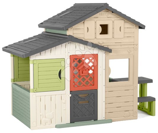 3 - 6 years - Friends House with a picnic table in natural colors Friends House Evo Playhouse Life Smoby_1