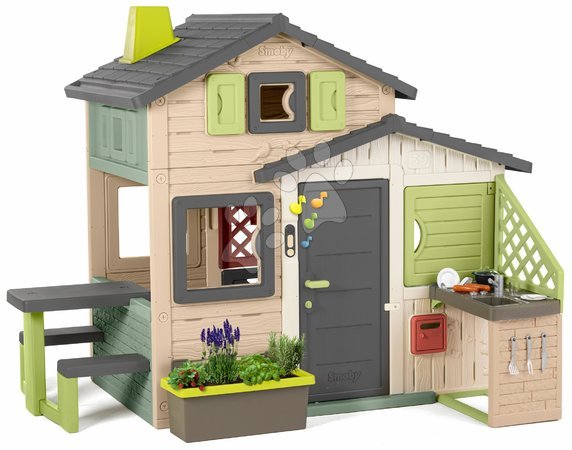 Spielhäuser Sets | Seite 3 - Freundehaus mit Blumentopf in natürlichen Farben Friends House Evo Playhouse Life Smoby