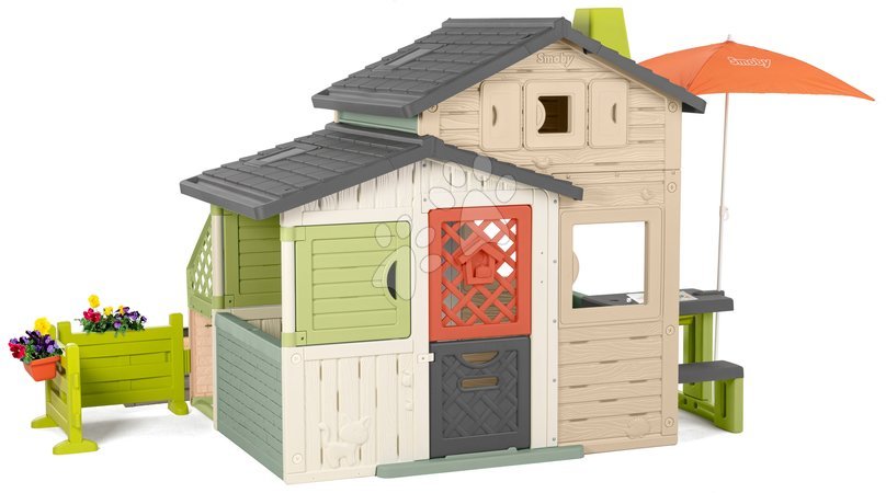 de 3 à 6 ans - Maison des Amis avec équipement complet dans des couleurs naturelles Friends House Evo Playhouse Life Smoby_1