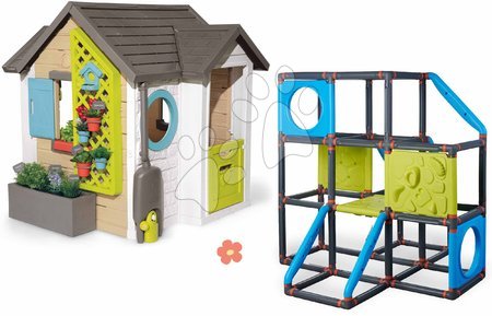 Plastové domčeky pre deti - Set domček pre záhradníka s preliezačkou s lezeckými stenami Frame Kraxxl Garden House Smoby
