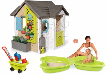 Hračky pro děti od 2 do 3 let - Set domeček pro zahradníka a pískoviště s vodotryskem Garden House Smoby