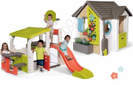 Hračky pro děti od 2 do 3 let - Set domeček pro zahradníka se sportovním centrem a 1,5 m skluzavkou Garden House Smoby