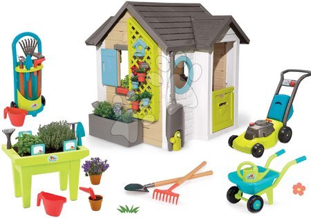 Smoby - Set căsuța grădinarului cu mașină de tuns iarba cu sunete Garden House Smoby