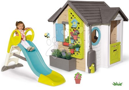 Dětské domečky - Set domeček pro zahradníka s 1,5m skluzavkou s vlhčením Garden House Smoby