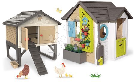 Játékok 2 - 3 éves gyerekeknek - Szett házikó kertész részére tyúkóllal 5 csirkének Garden House Smoby