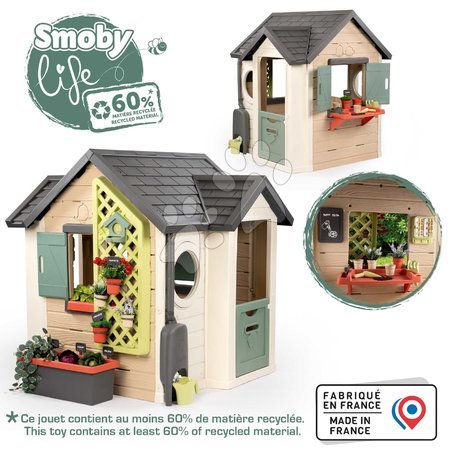 Cabanes avec toboggan pour enfants - Maison de jardinier avec pots de fleurs Garden House Life Smoby - 4