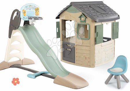 Igračke za djecu od 2 do 3 godine - Postavi ekološku kućicu s 2,3 m toboganom i košarkaškom košem Neo Jura Lodge Playhouse Green Smoby