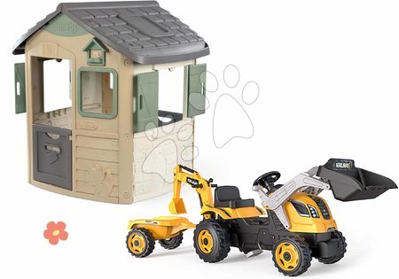 Playhouse sets - Set domček ekologický s traktorom na šľapanie Neo Jura Lodge Playhouse Green Smoby