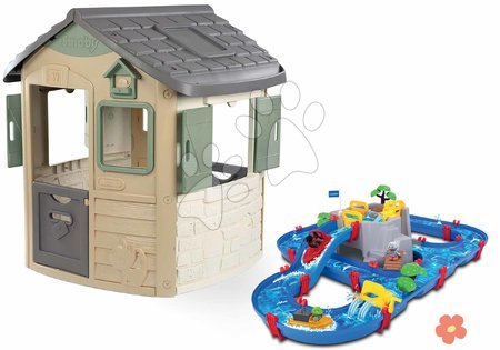 Dětské domečky - Set domeček ekologický s vodní dráhou s jeskyní Neo Jura Lodge Playhouse Green Smoby