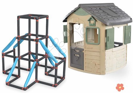 Hračky pro děti od 2 do 3 let - Set domeček ekologický a 3patrová prolézačka Tower Kraxxl Neo Jura Lodge Playhouse Green Smoby