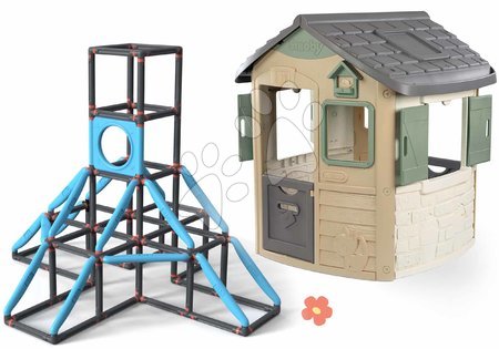 Jucării pentru copilași de la 2 la 3 ani - Set căsuță ecologică și cățărătoare cu 4 etaje Giant Kraxxl Neo Jura Lodge Playhouse Green Smoby