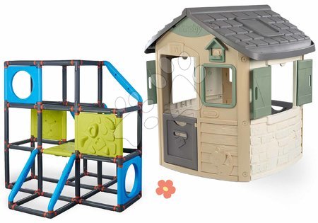 Hračky pro děti od 2 do 3 let - Set domeček ekologický a prolézačka s lezeckými stěnami Frame Kraxxl Neo Jura Lodge Playhouse Green Smoby
