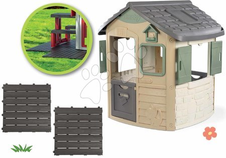Dětské domečky - Set domeček ekologický s podlahou na trávě Neo Jura Lodge Playhouse Green Smoby