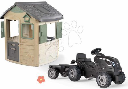 Playhouse sets - Set domček ekologický s traktorom a prívesom Farmer XL Neo Jura Lodge Playhouse Green Smoby