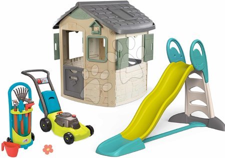 Hračky pro děti od 2 do 3 let - Set domeček ekologický a 2,3 m skluzavka Toboggan XL Neo Jura Lodge Playhouse Green Smoby
