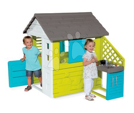 Cabanes avec toboggan pour enfants - Chalet Pretty Blue Smoby avec cuisine - 3