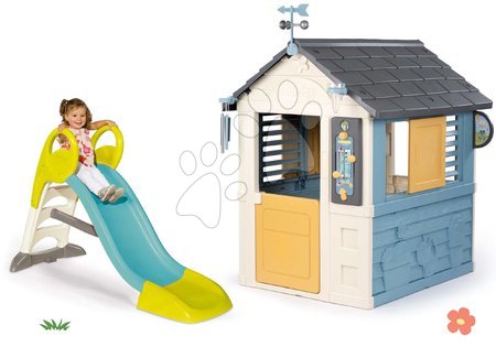 Case in set - Set casetta con stazione meteorologica e scivolo da 1,5 m con sistema water fun Quattro stagioni 4 Seasons Playhouse Smoby