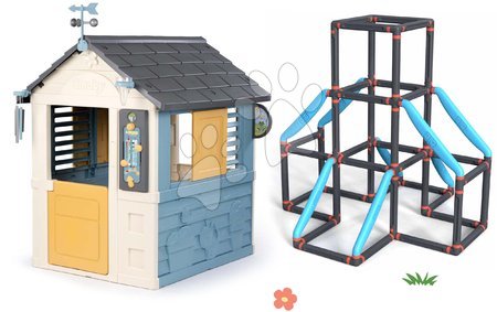 Smoby - Set domček meteorologická stanica s 3 poschodovou preliezačkou Tower Kraxxl 4 Seasons Playhouse Smoby