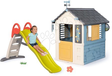 Case in set - Set casetta stazione meteorologica e scivolo da 2 metri con sistema water fun Quattro stagioni 4 Seasons Playhouse Smoby