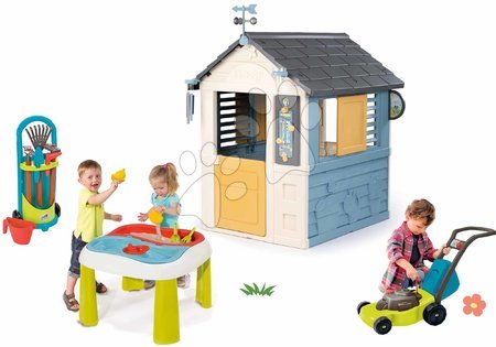 Domečky s nářadím - Set domeček meteorologická stanice a stolek na vodu a písek Čtyři roční období 4 Seasons Playhouse Smoby