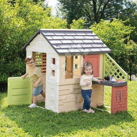 Kleine Spielhäuser für Kinder - Spielhaus mit Küche und 17 Zubehörteilen Nature Playhouse&Kitchen Life Smoby - 1