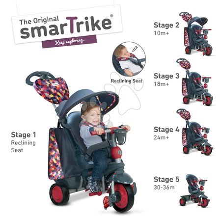 Tříkolky od 10 měsíců - Tříkolka Explorer Grey&Red 5v1 smarTrike - 1