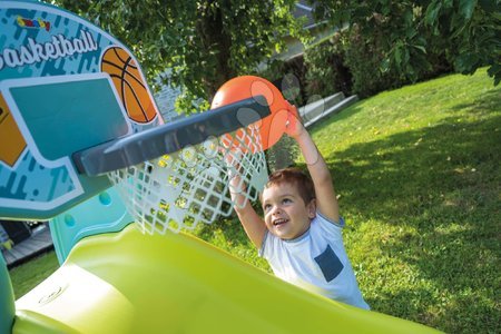 Toboggans et accessoires - Toboggan écologique avec fontaine et siège près du mur de jeu avec panier de basket Toboggan XL Slide Green Smoby - 31