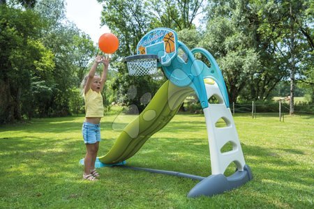 Toboggans et accessoires - Toboggan écologique avec fontaine et siège près du mur de jeu avec panier de basket Toboggan XL Slide Green Smoby - 36