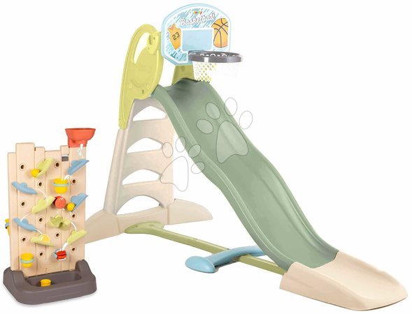 Scivoli - Scivolo ecologico con fontana e canestro da basket vicino alla parete da gioco Toboggan XL Slide Green Smoby