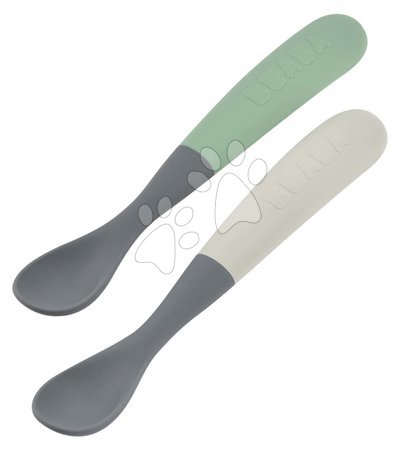 Beaba - Lingurițe ergonomice 1st Age Silicone Spoons Mineral Grey Sage Green Beaba