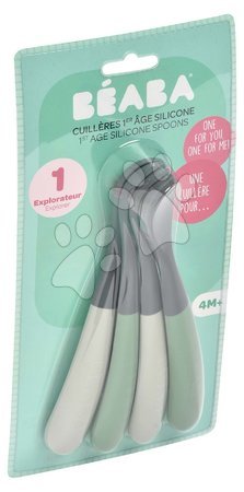 Evőeszközök és etetőkanalak - Ergonomikus kanalak 1st Age Silicone Spoons Mineral Grey Sage Green Beaba - 2