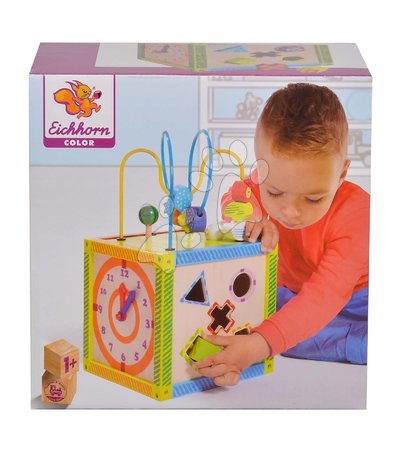 Jouets didactiques en bois - Cube éducatif en bois avec labyrinthe et d'autres activités Color Little Game Center Eichhorn, - 4