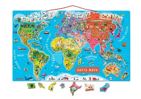 Magnetky pro děti - Magnetická mapa světa Magnetic World Map ruská verze Janod - 1