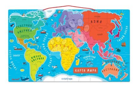 Magnetky pro děti - Magnetická mapa světa Magnetic World Map ruská verze Janod - 2