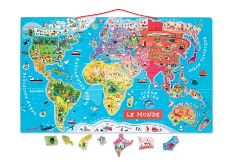 Magnetky pre deti - Magnetická mapa sveta Magnetic World Puzzle francúzska verzia Janod - 1