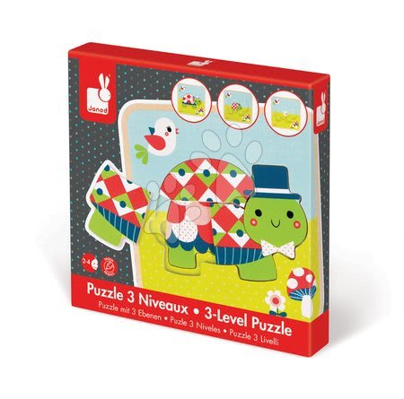 Puzzle pro nejmenší - Dřevěné puzzle pro nejmenší Rodinka želviček Janod - 10