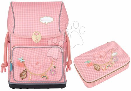 Iskolai kellékek - Szett nagy iskolai hátizsák Ergomaxx Vichy Love Pink és tolltartó írószerekkel Jeune Premier