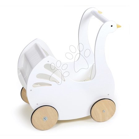 Fa játék babakocsik - Fa babakocsi hattyú Sweet Swan Pram Tender Leaf Toys - 3