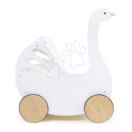 Fa játék babakocsik - Fa babakocsi hattyú Sweet Swan Pram Tender Leaf Toys - 4